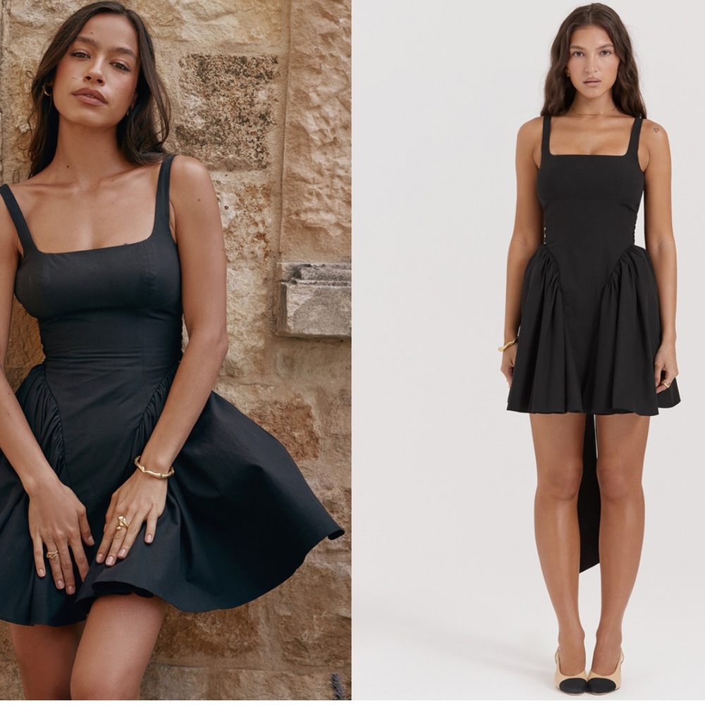 House of cb Large Plus Cup Florianne BLACK BOW MINI DRESS